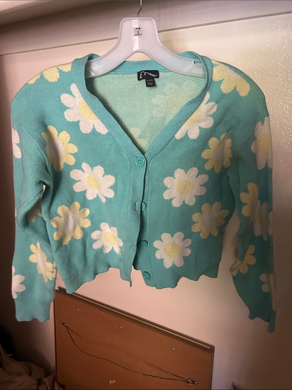 Women’s Aqua Floral Button-Front Cardigan Sweater